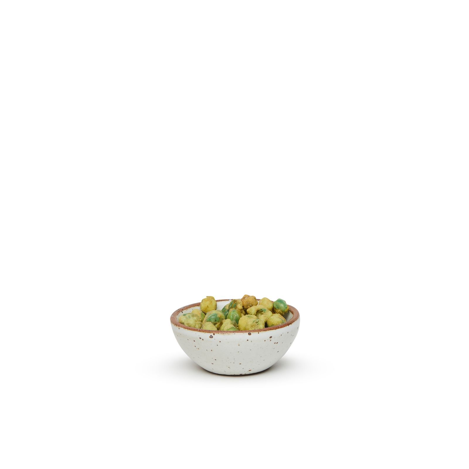 A small serving of wasabi nuts in a mini bowl that coupe fit in the palm of your hand. It really is cute.