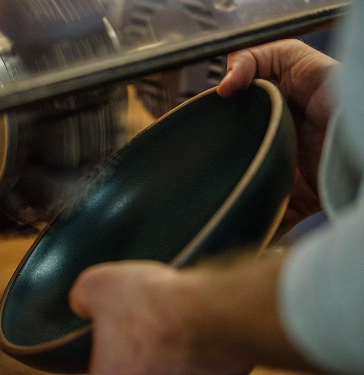 East Fork Pottery Bowl Being Sanded