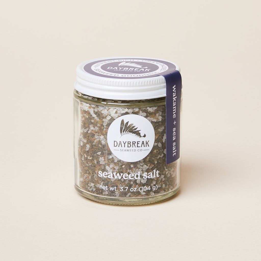 A glass jar of seaweed salt