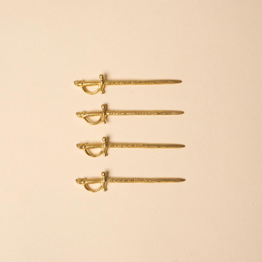 Brass Sword Martini Picks, Set of 4