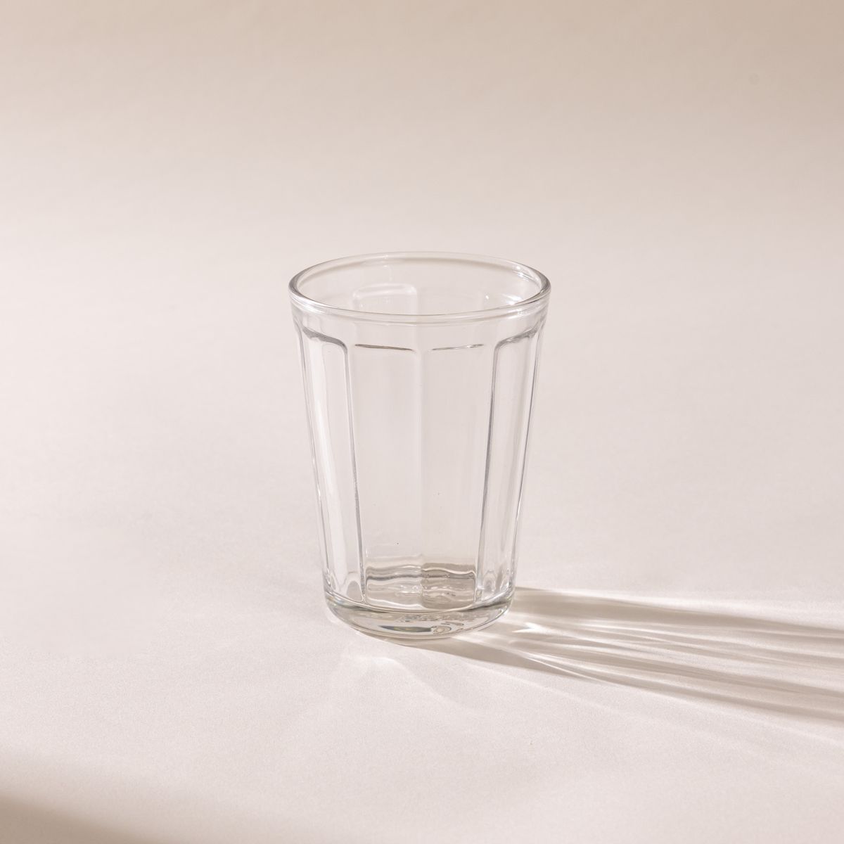 A medium diner-style glass that tapers to be wider at the top