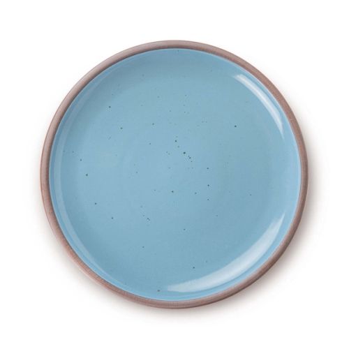 A ceramic dinner plate in a robin's egg blue color