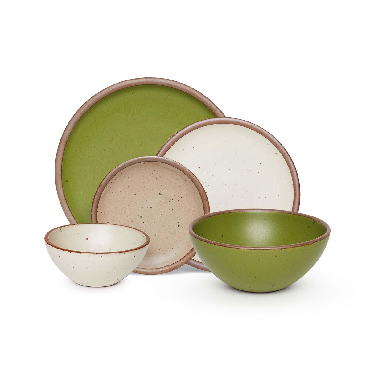 Potters Dinner Set - Five Piece in Bracken, a combination of Morel, Fiddlehead and Panna Cotta