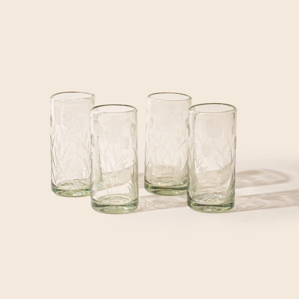 Set of 4 Etched Thistle Recycled Glassware