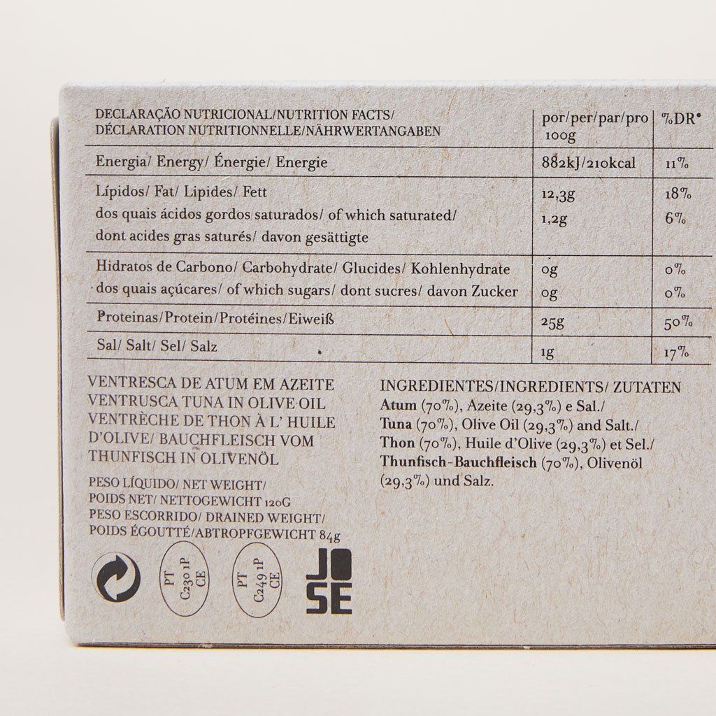Nutritional information and ingredients list in English and Spanish