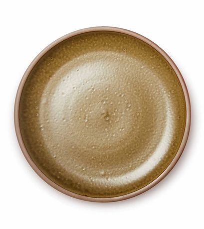 a neutral green plate with specks of texture