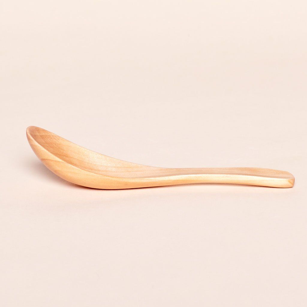 Wooden soup spoon that measures 6 inches long