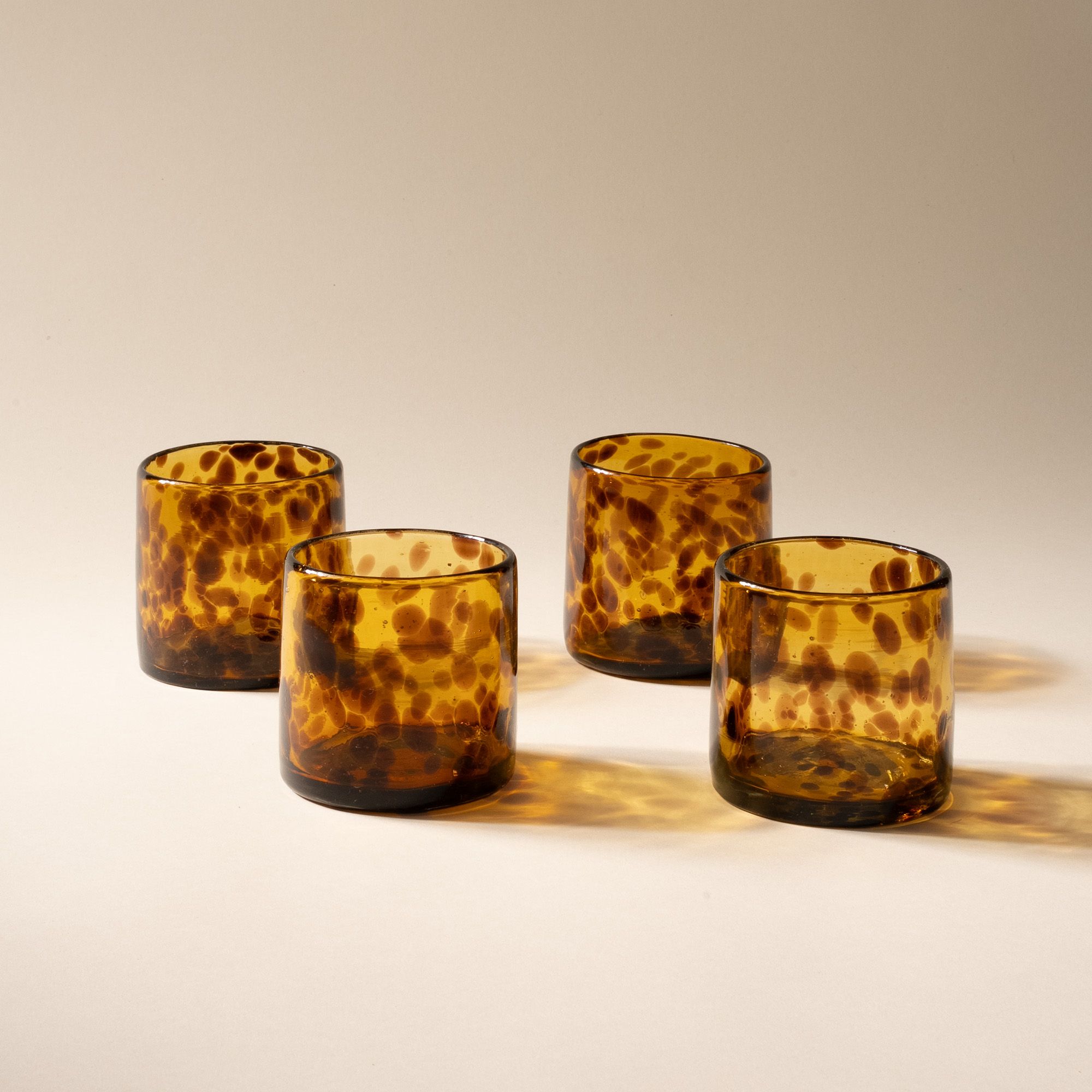 Recycled Handblown Glassware, Short Set of 4, Tortiseshell
