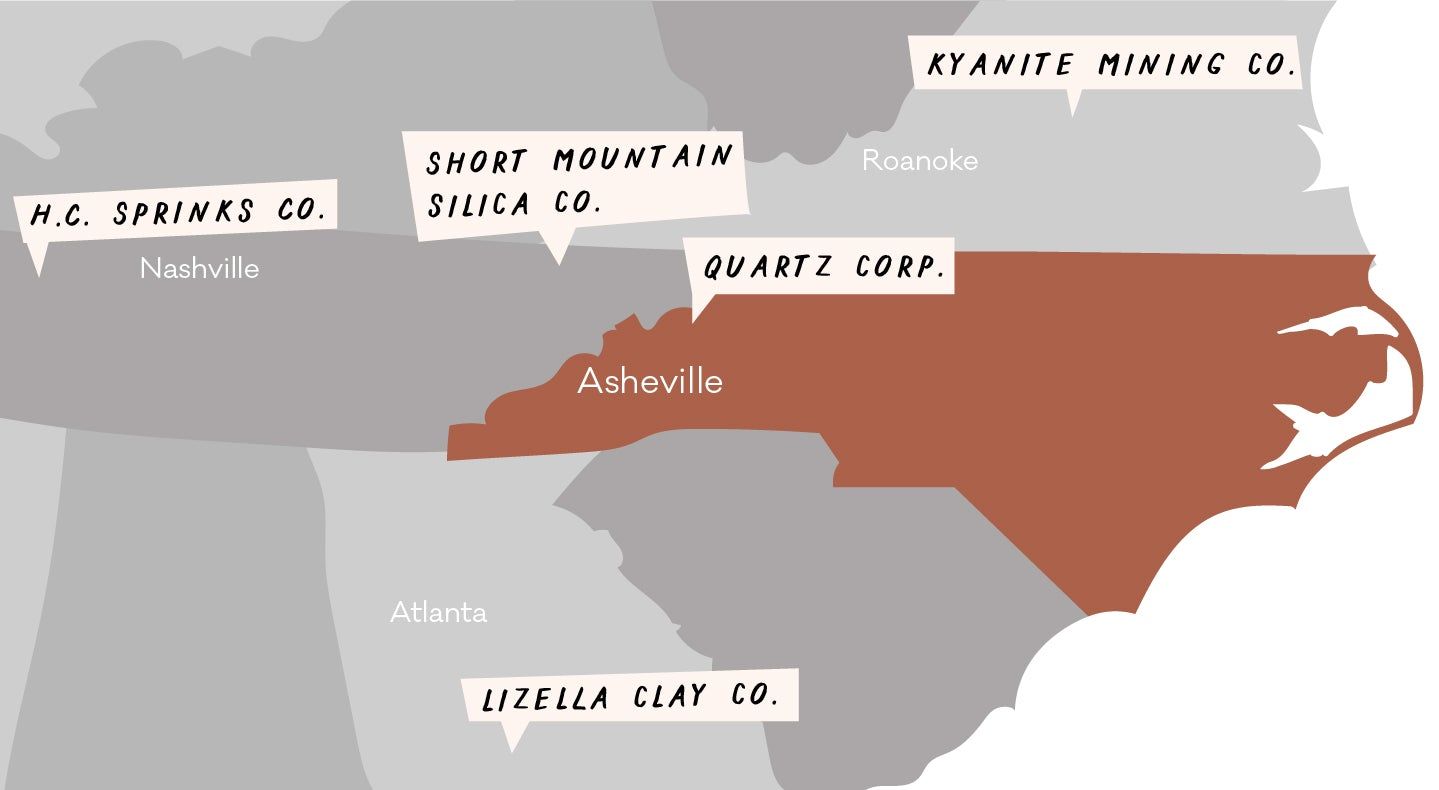 A Map of North Carolina showing where we get our clay