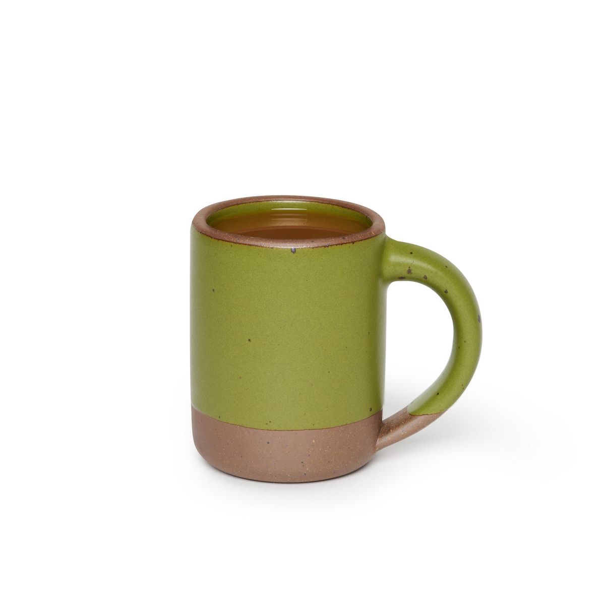 The Mug in Fiddlehead, a mossy, olive green, filled with coffee.