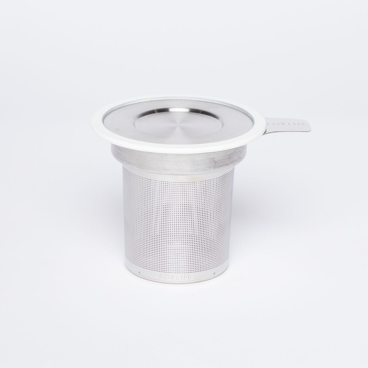 Extra-fine stainless-steel infuser with cylinder base and white silicone lined steel top