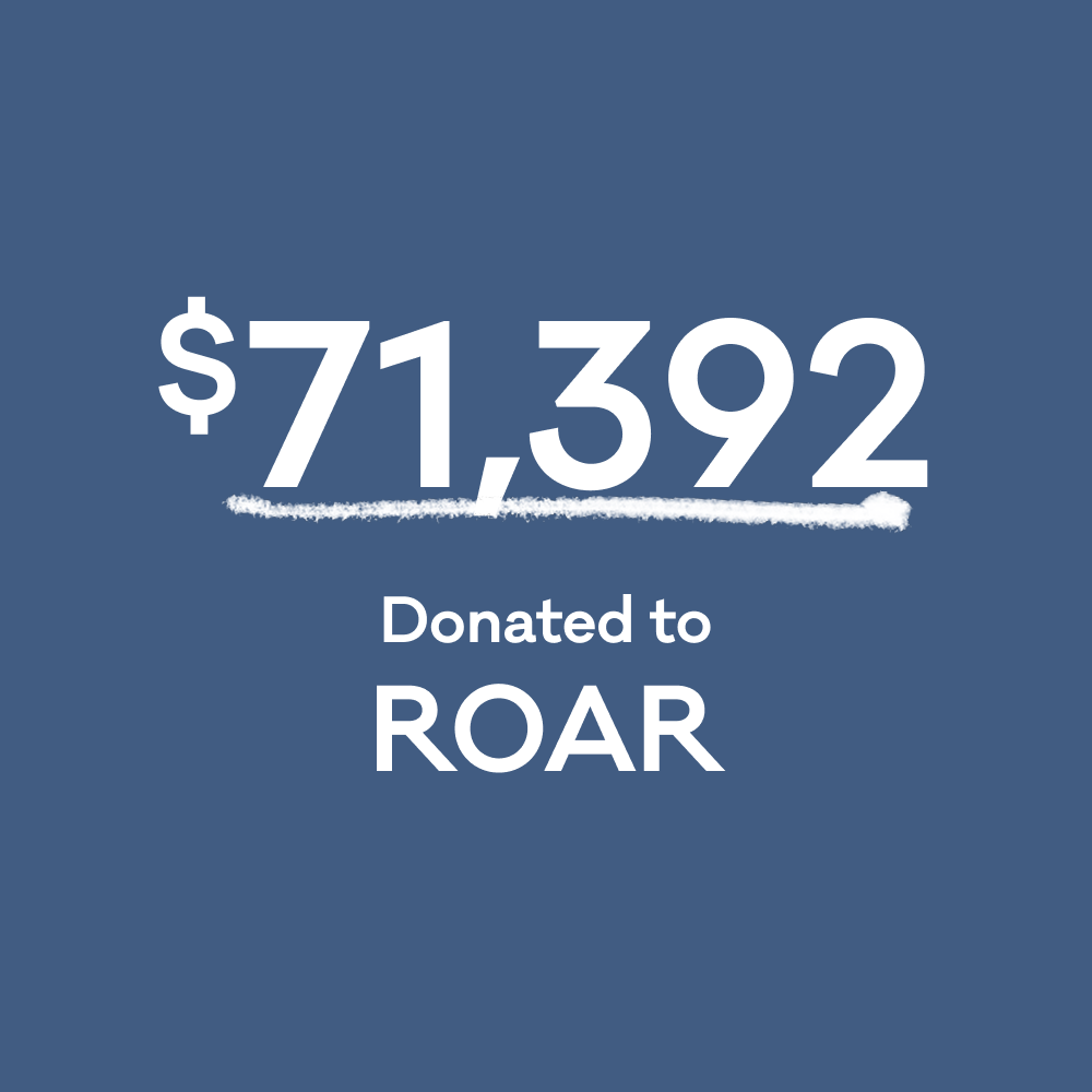 Graphic that reads "$71,392 Donated to ROAR"