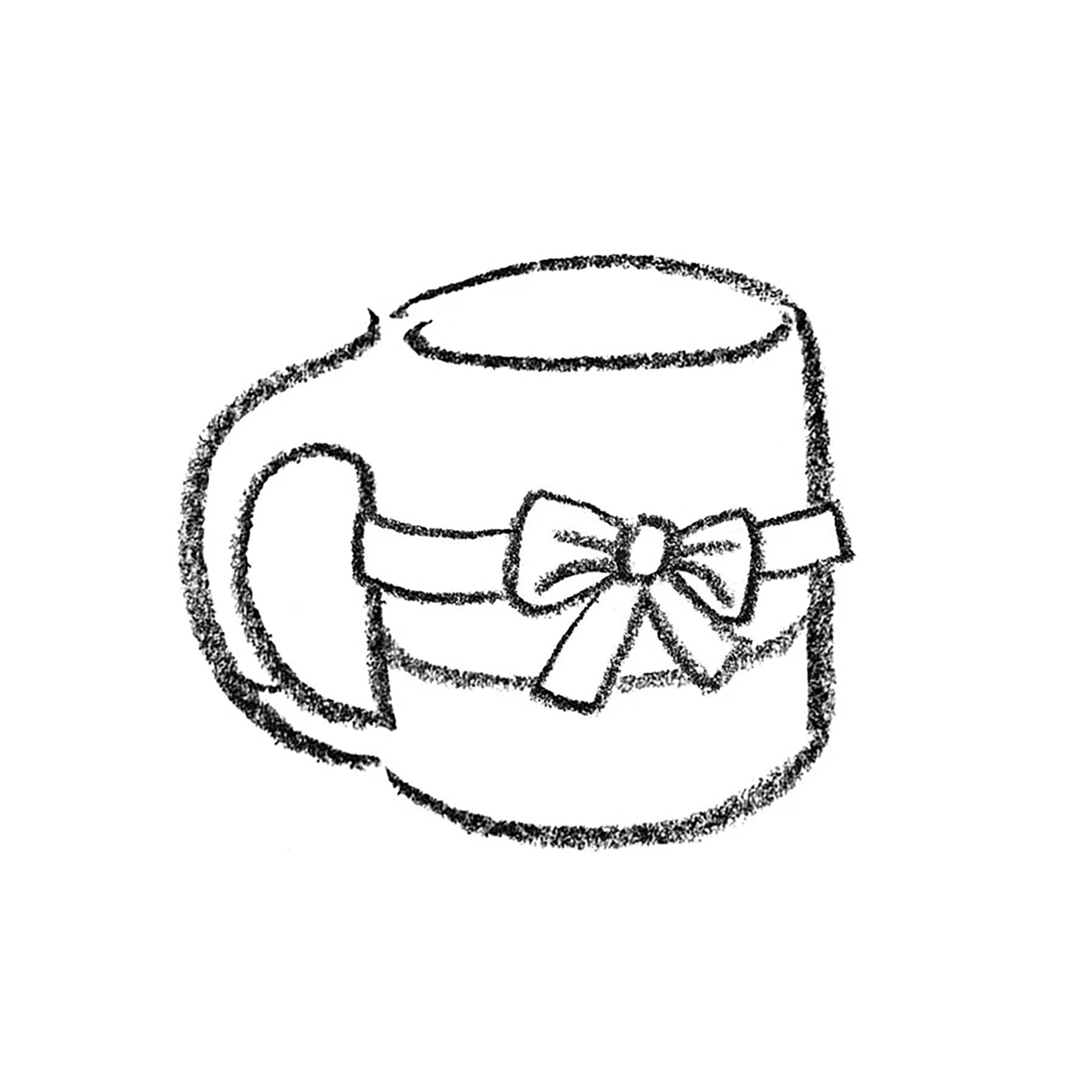 crayon drawing of a mug with a bow tied around