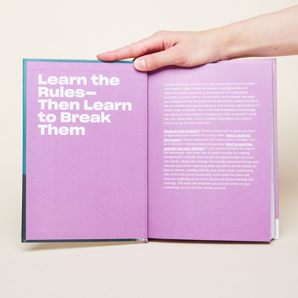 Two-page spread from book on purple paper with "Learn the Rules--then Learn to Break them" in large type