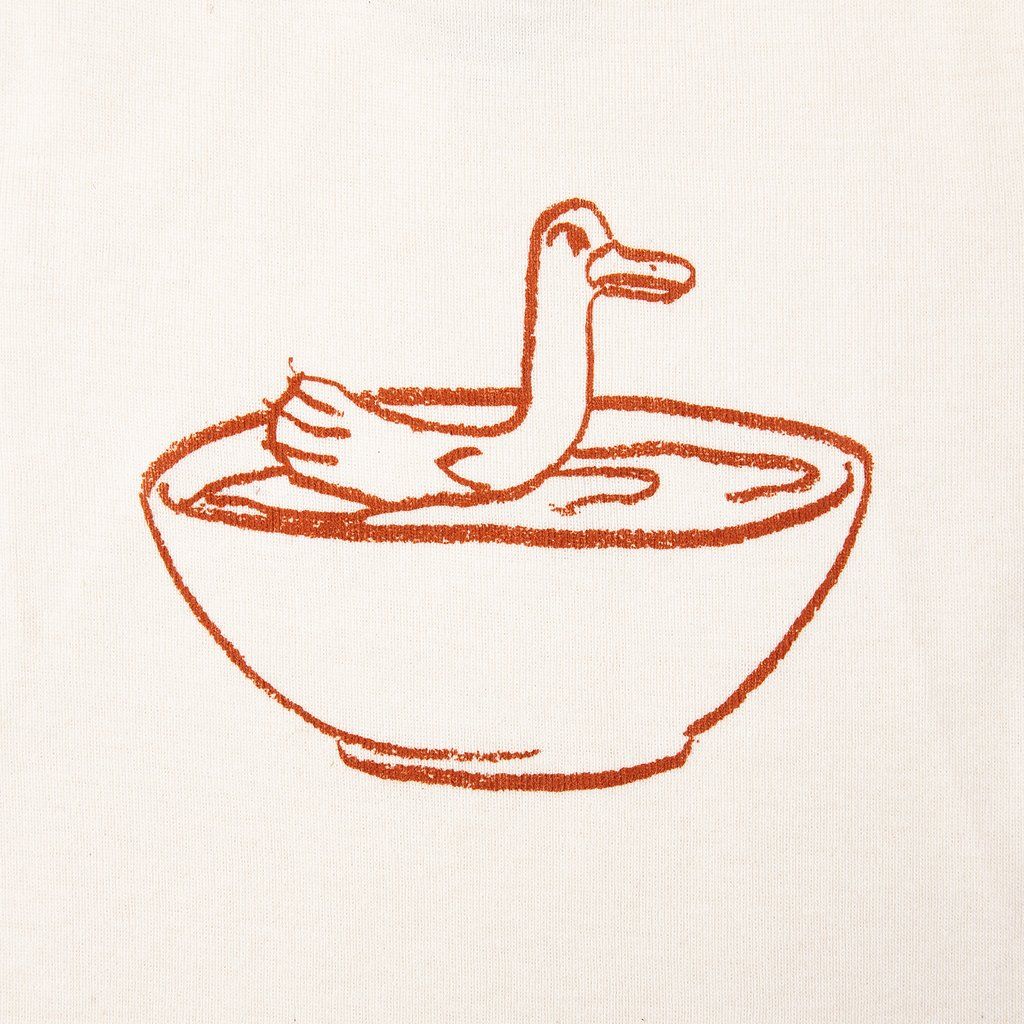 Illustration made to look like a crayon drawing of an East Fork bowl full of water with a duck swimming in it