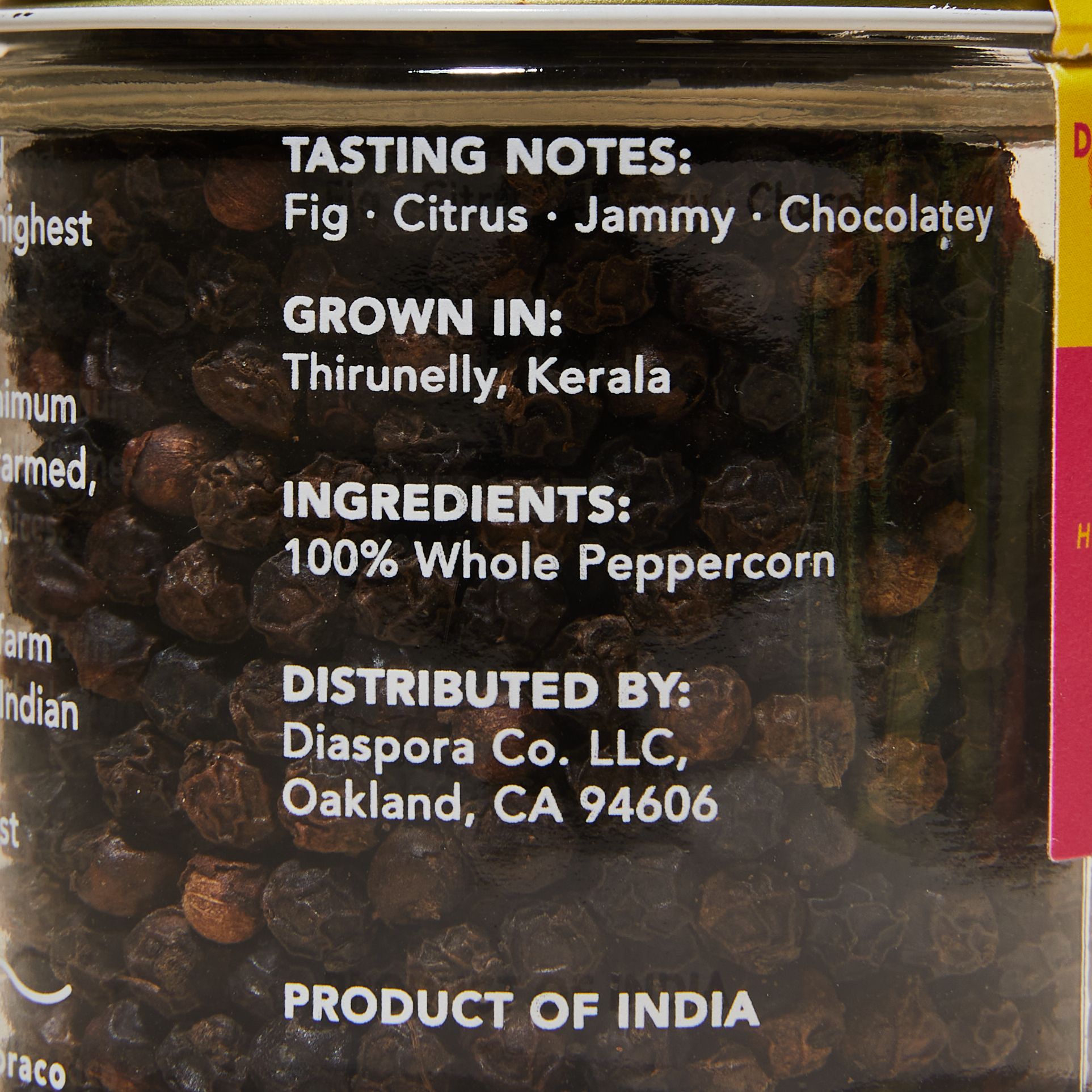 Label that shows tasting notes, place of origin, ingredients and name of company