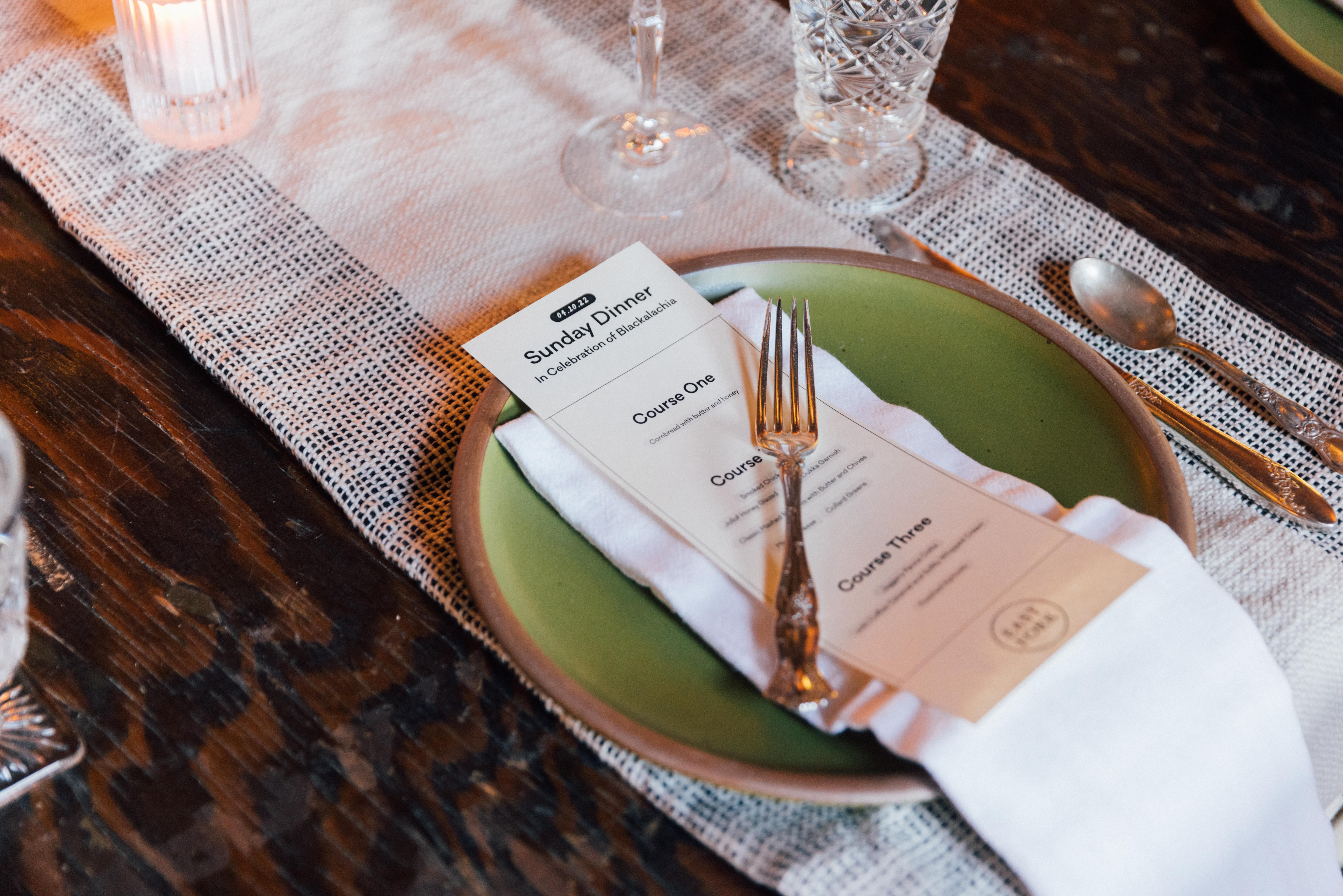 menu on fiddlehead place setting
