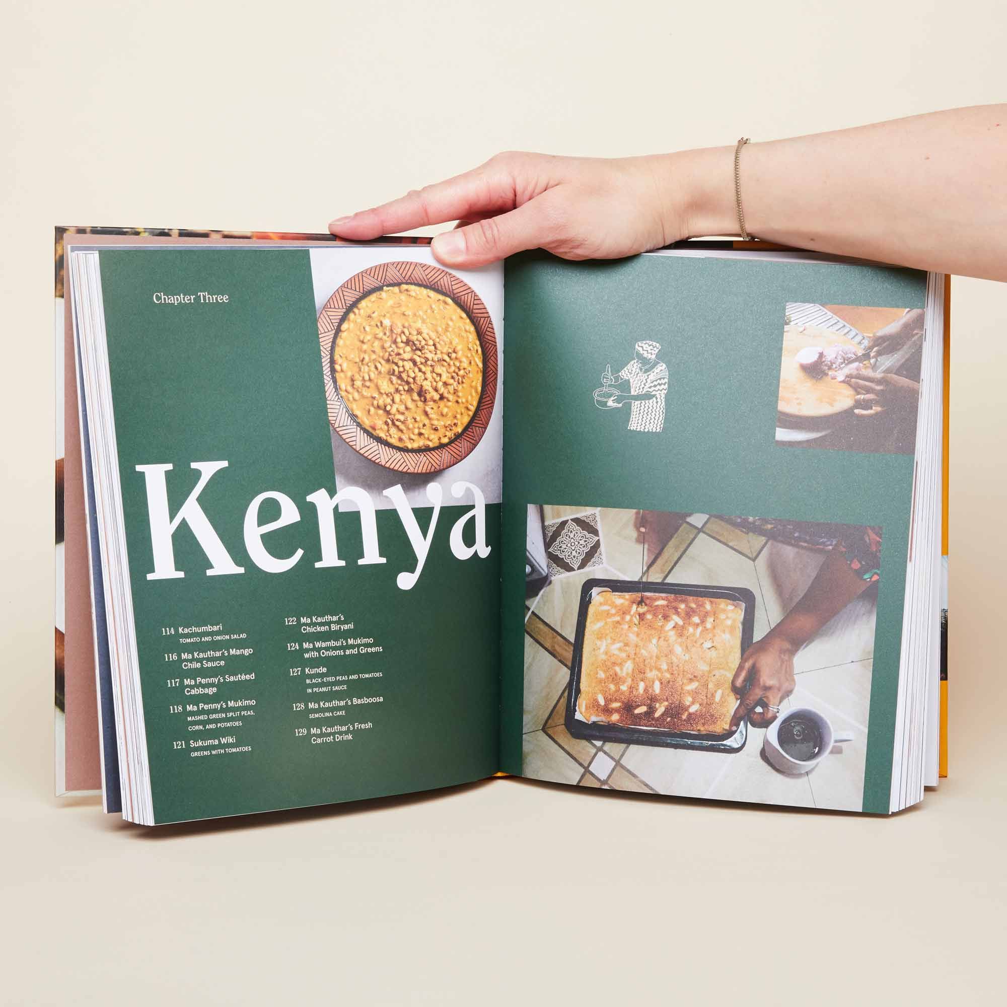 Two-page spread in cookbook about Kenya