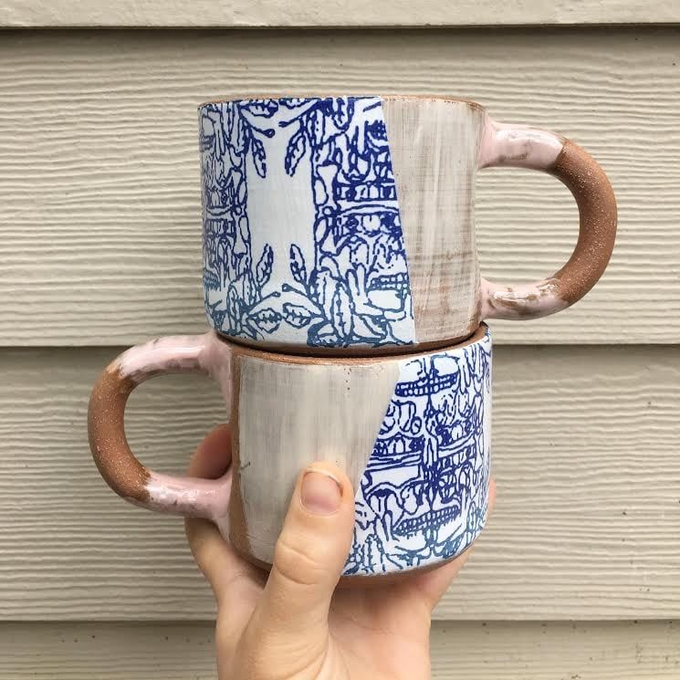 2 ceramic mugs stacked