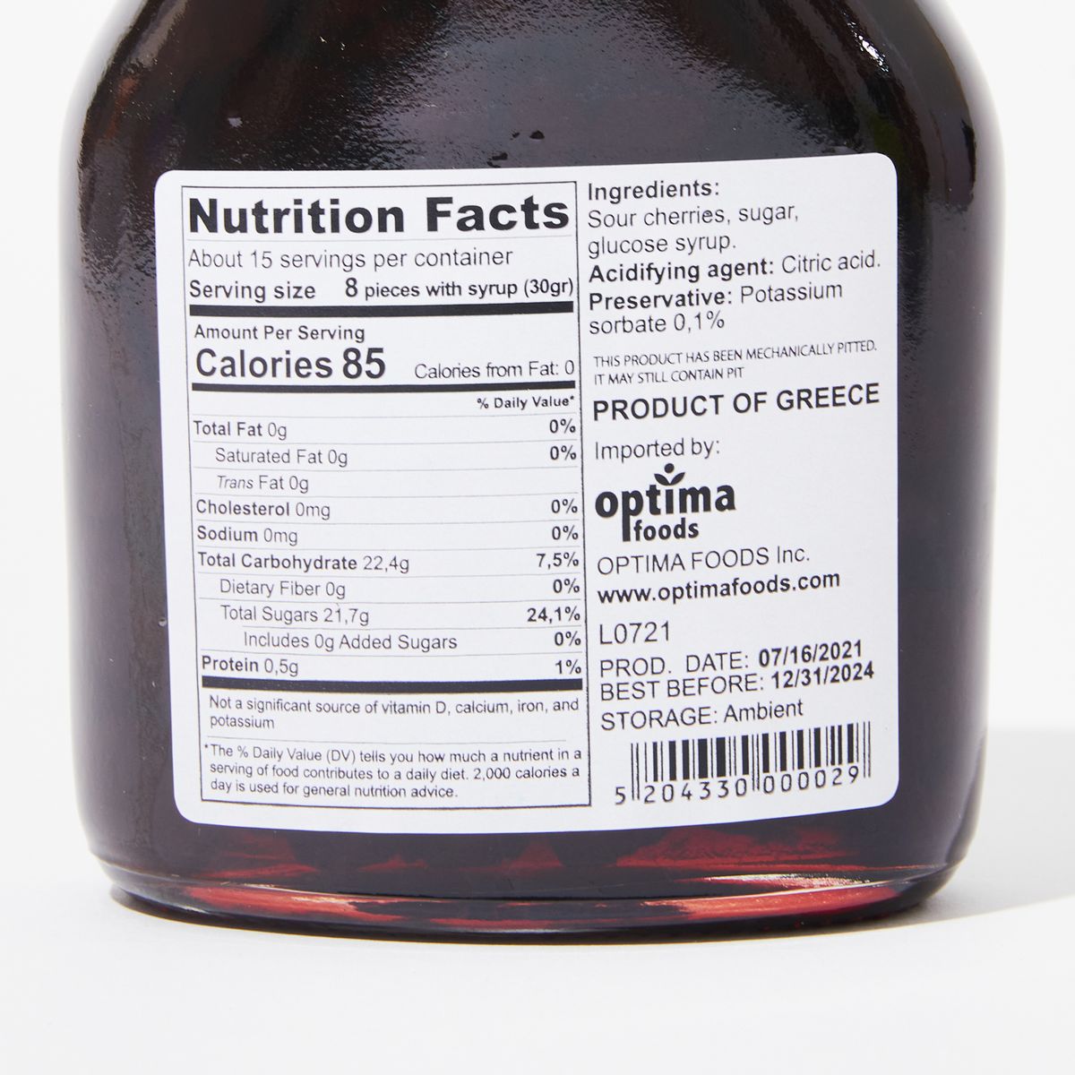 Nutrition Facts, Ingredients: Sour Cherries, Sugar, Glucose Syrup, Citric Acid, Potassium Sorbate