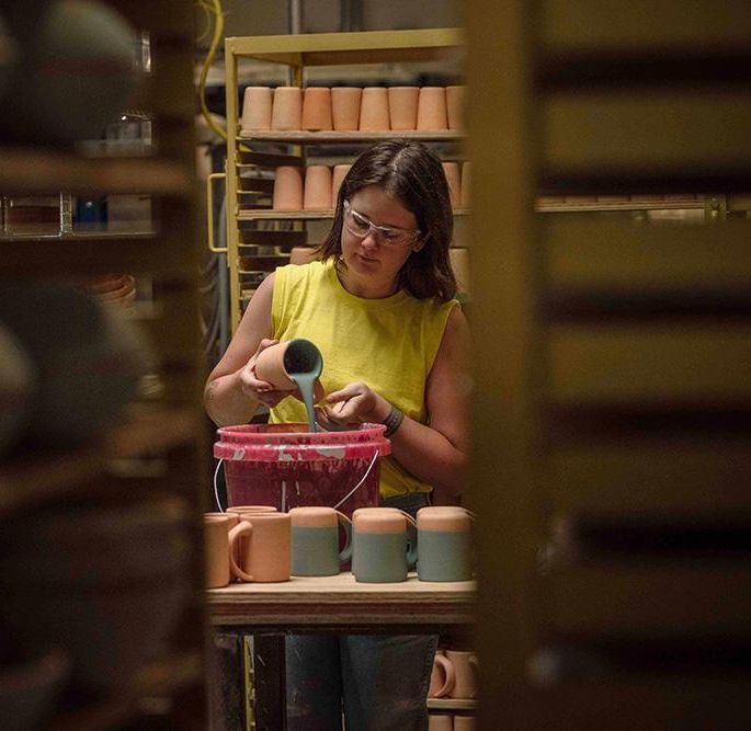 The Mug being glazed at East Fork Factory