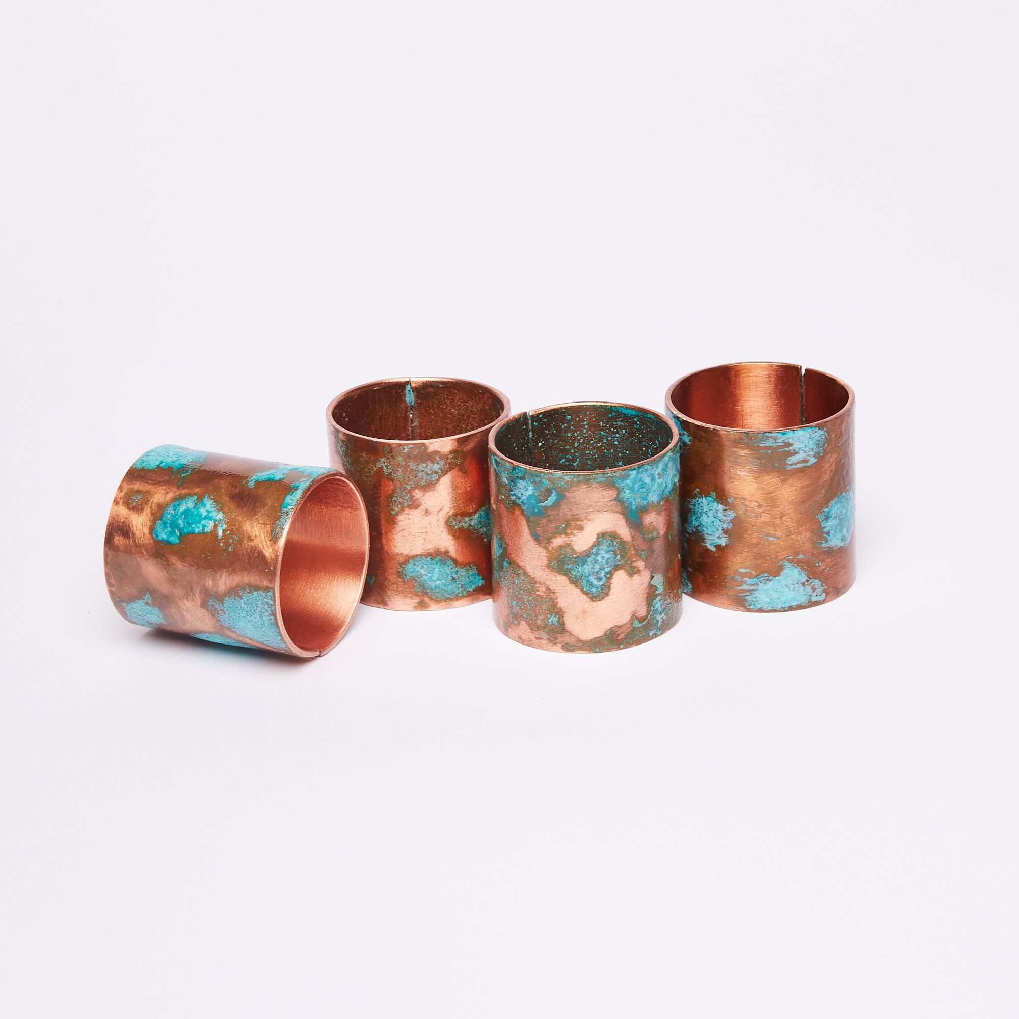Patina copper napkin ring set of 4