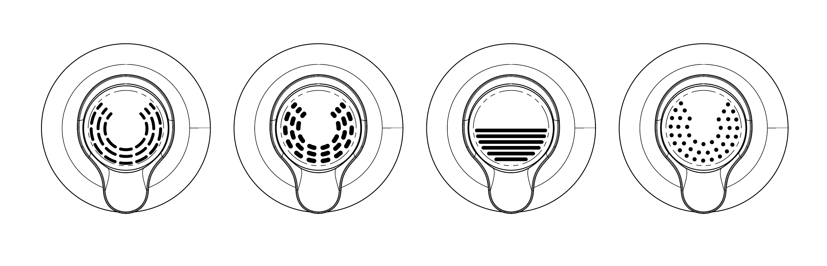 4 mockup drawings of the pattern of the strainer on the Mescola Cocktail Set