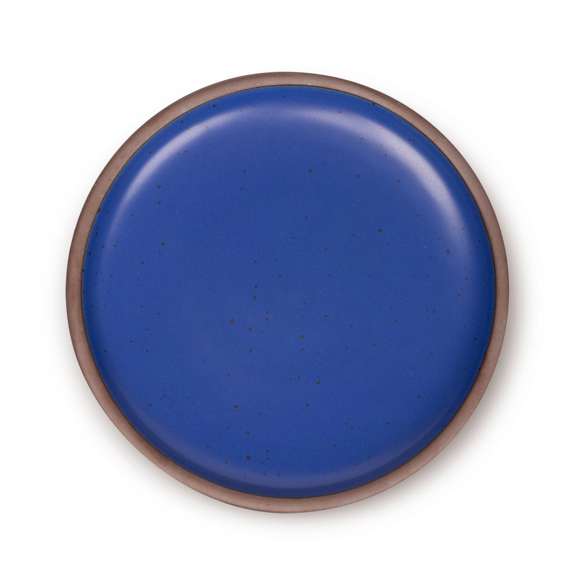 A large ceramic platter in a cobalt blue color featuring an unglazed rim.