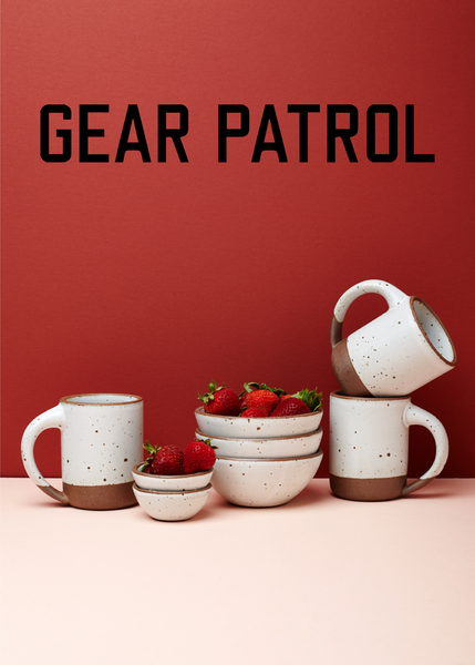 Gera Patrol Logo with Assortment of East Fork Pottery, Bowls and Mugs Photographed with Strawberries