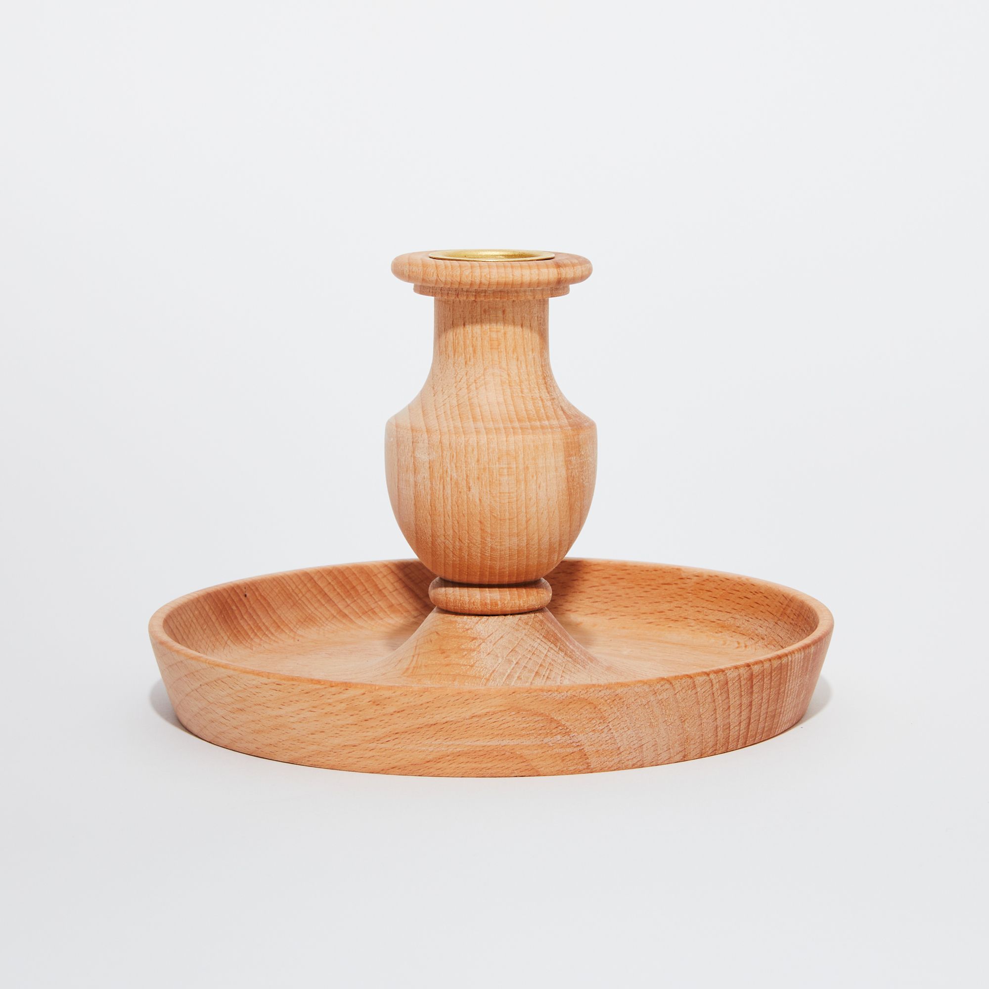 Wooden circular candle holder with tray