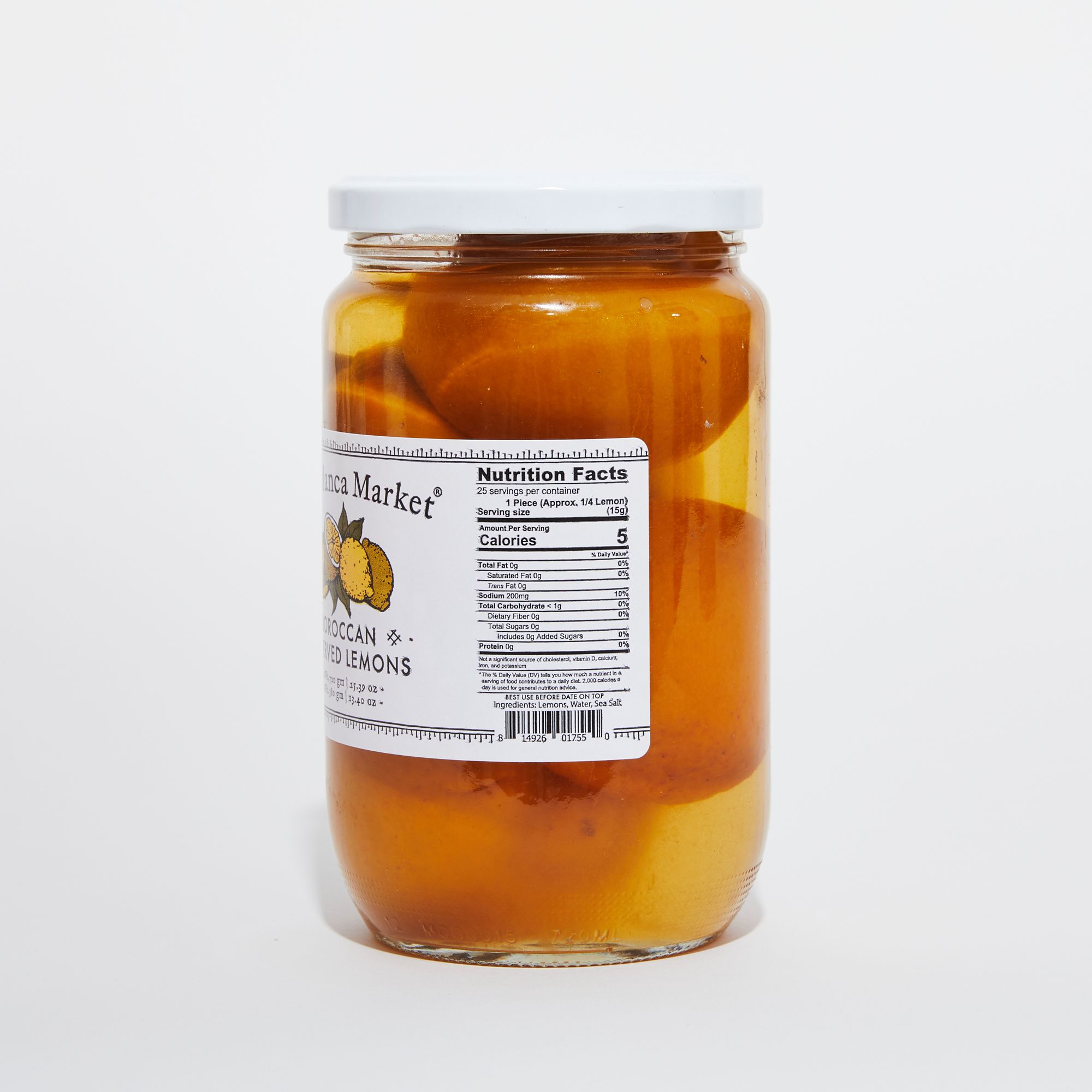 Clear jar with a white label featuring nutritional facts