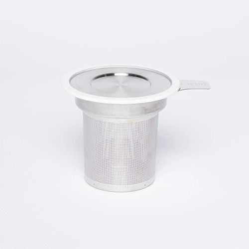 Extra-fine stainless-steel infuser with cylinder base and white silicone lined steel top