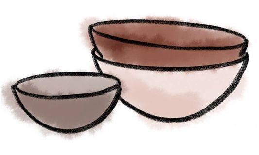 Crayon Drawing of morel, panna cotta and amaro bowls