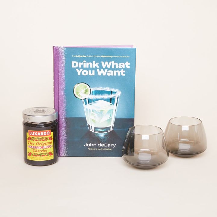 Drink What You Want Cocktail Recipe Book with Whiskey Snifter and Cocktail Cherries