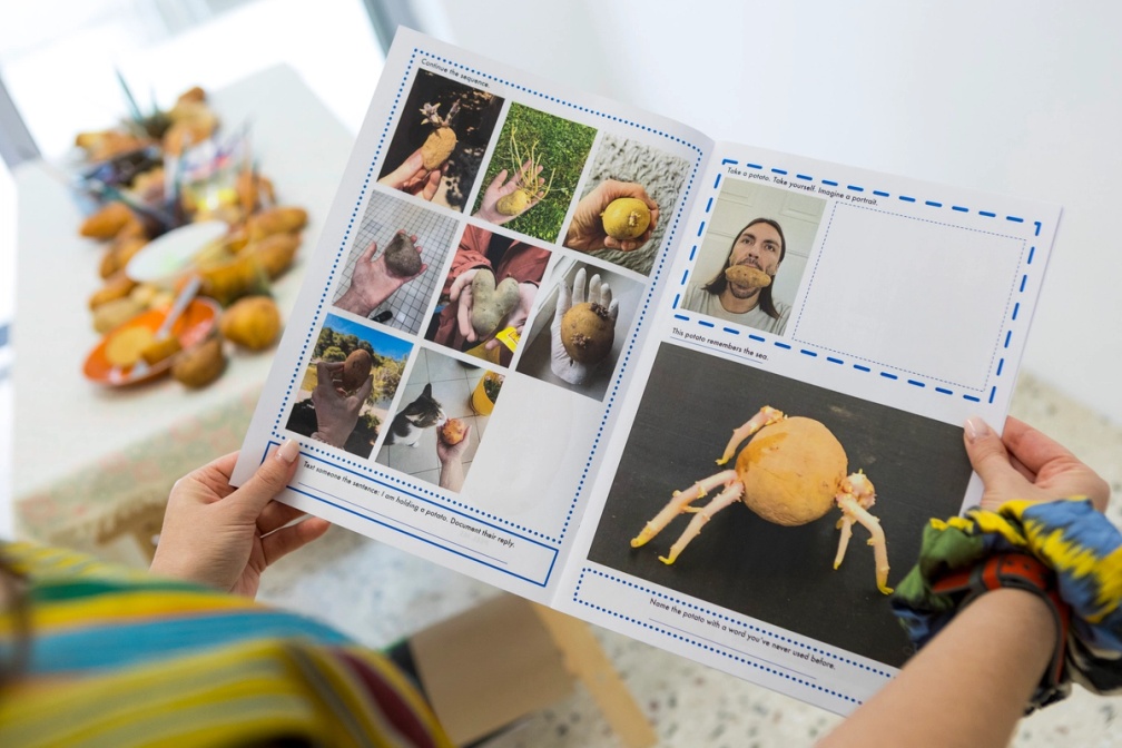 Slide 5/6: Andrea Palášti, The Shape of a Potato, 2025, the workbook, 29.7 x 21 cm. Photo by Nefeli Papaioannou. 