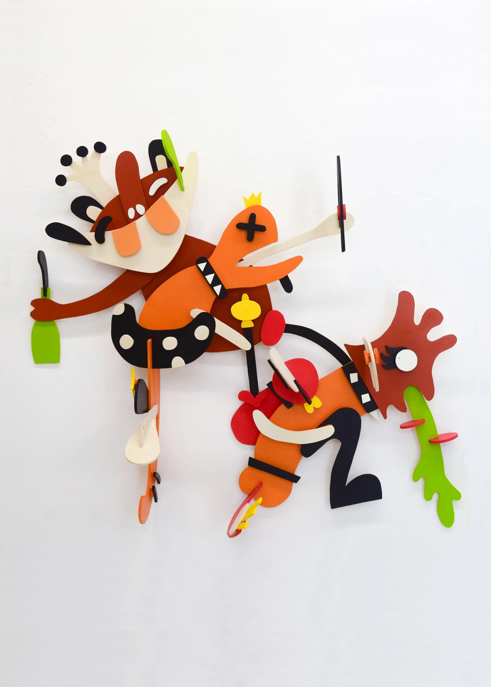 Slide 10/10: Efstathia(Evi) Savvidou, Saturnalia, 2024, spray paint on wood, 140x120x25 cm