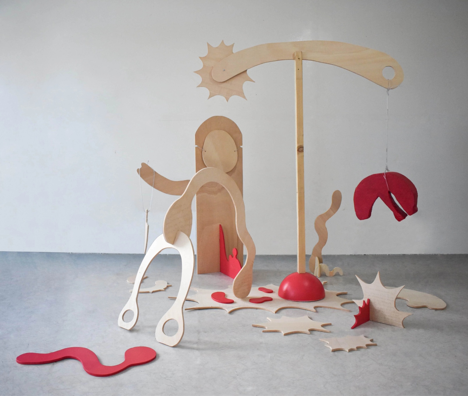 Slide 7/10: Efstathia(Evi) Savvidou, Set me free or not, 2025, acrylic paint, plastic tube and styrofoam on wood, Variable Dimensions