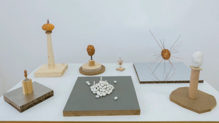 Slide 4/28: Sam Durant, Proposal for Monument to Professors Who Do Nothing but Participate in Blockades, models in wood, metal, and plastic, dimensions variable. Photo by Nefeli Papaioannou.