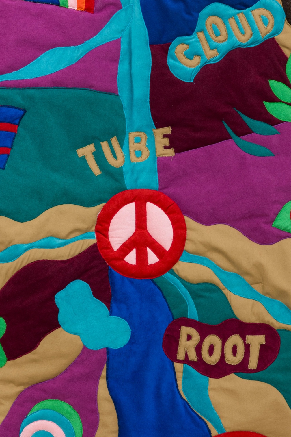 Slide 4/5: Angelo Plessas, Potato Earth Theory (P.E.T.): A Cosmology of Roots in Silence (detail), 2025, quilt, 128 x 82 cm. Photo by Nefeli Papaioannou.