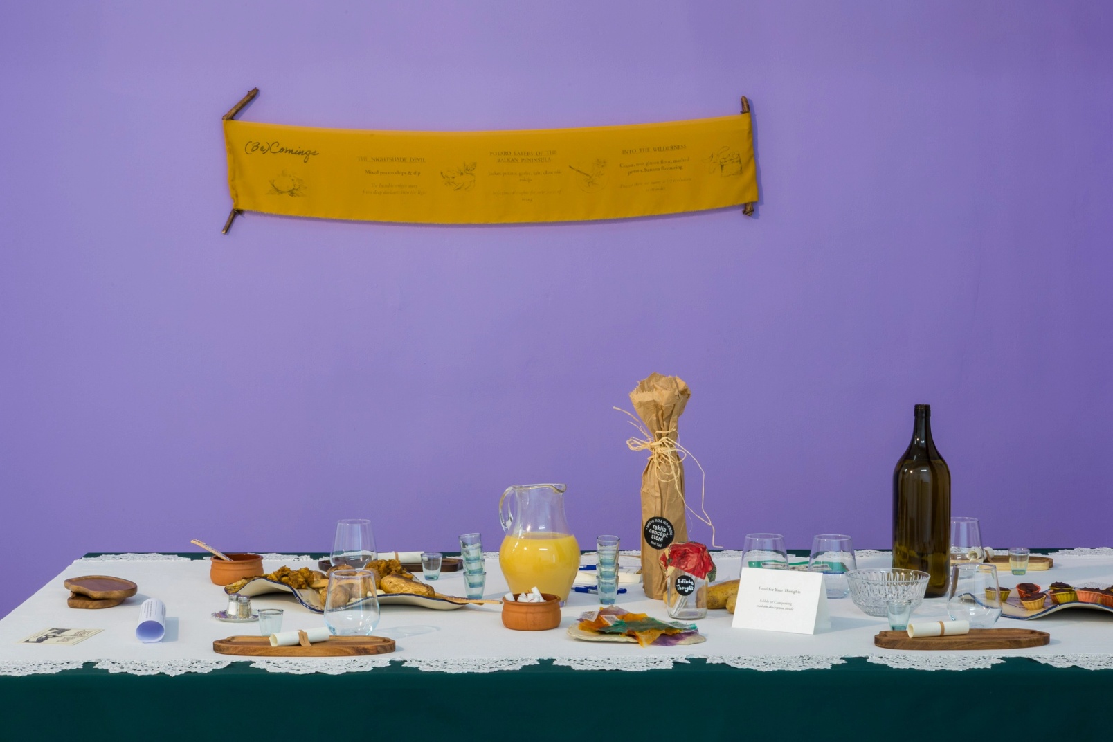 Slide 9/28: Sunčica Pasuljević Kandić, What Can a Potato Foretell Us About Ourselves?, performatively activated mixed-media installation, dimensions variable. Photo by Nefeli Papaioannou.