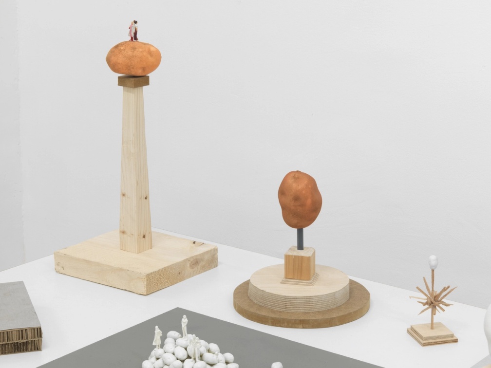 Slide 4/7: Sam Durant, Proposal for Monument to Professors Who Do Nothing but Participate in Blockades, models in wood, metal, and plastic, dimensions variable. Photo by Stathis Mamalakis.