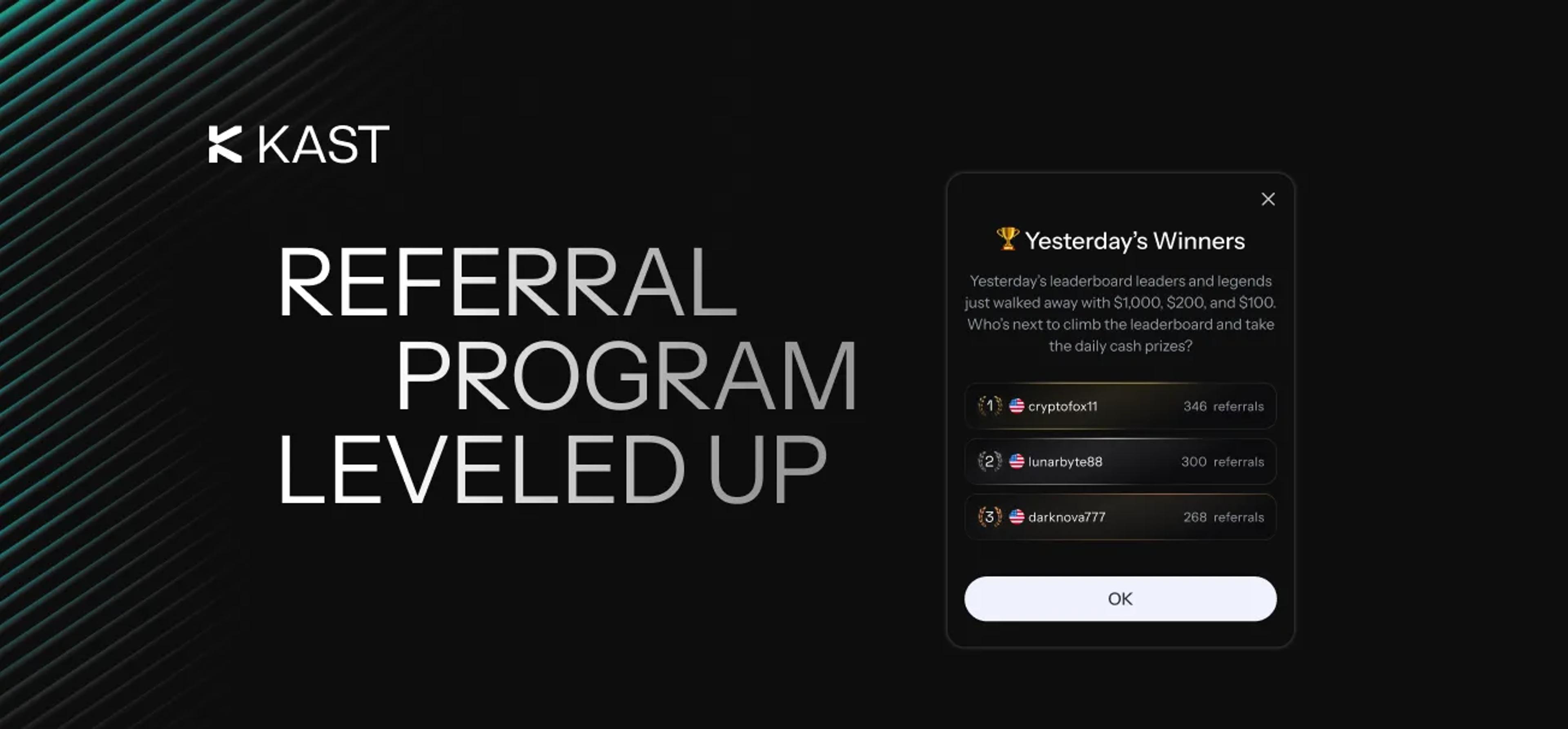 Promotional artwork for “KAST’s Referral Program Just Leveled Up: Real Cash Rewards Are Here”