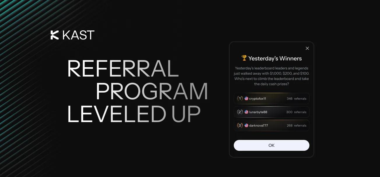 Promotional artwork for “KAST’s Referral Program Just Leveled Up: Real Cash Rewards Are Here”