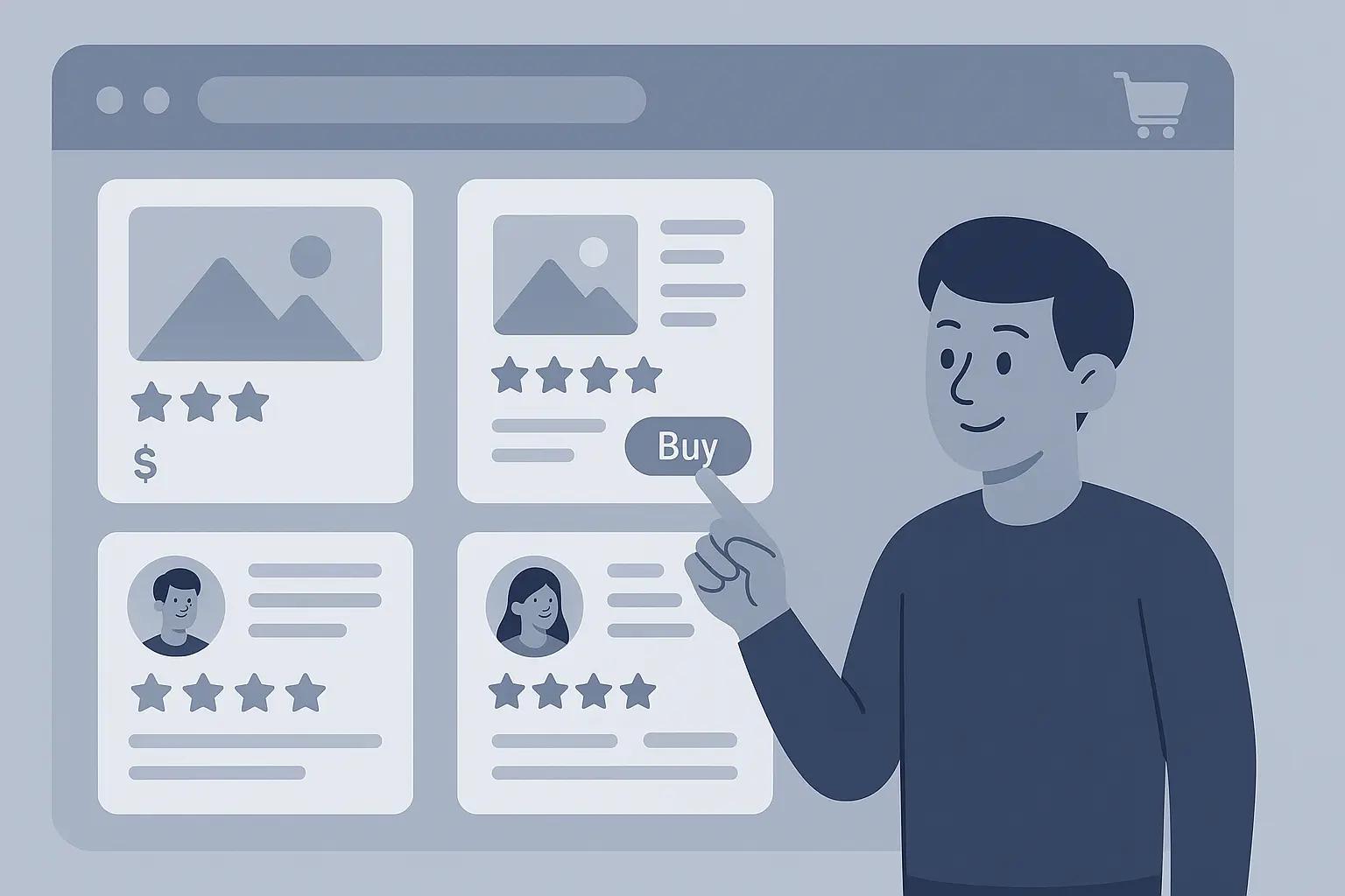 Illustration of a user interacting with an eCommerce product page