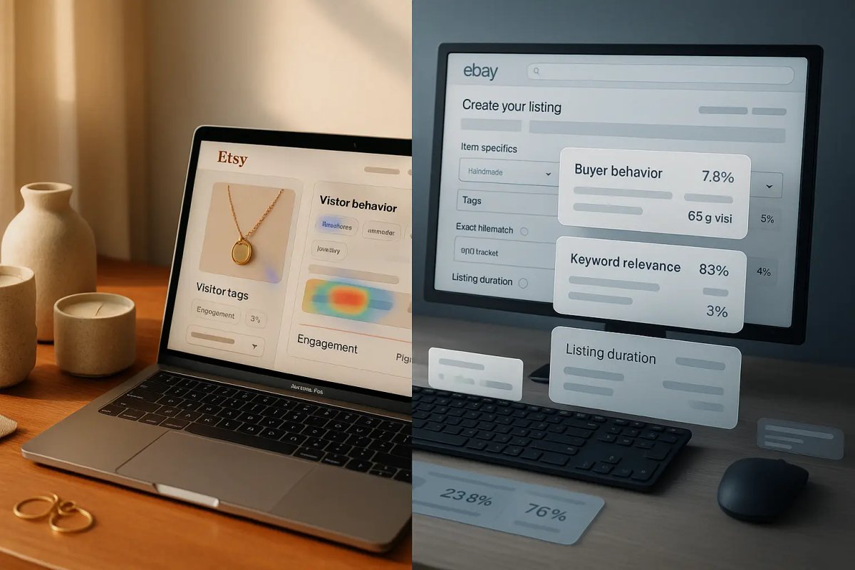 Etsy and eBay listing comparison.