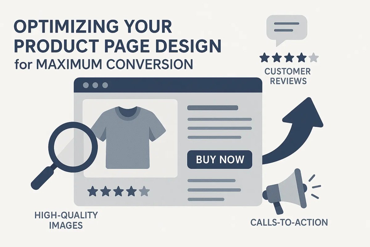Infographic showing how to optimize a product page design with high-quality images, customer reviews