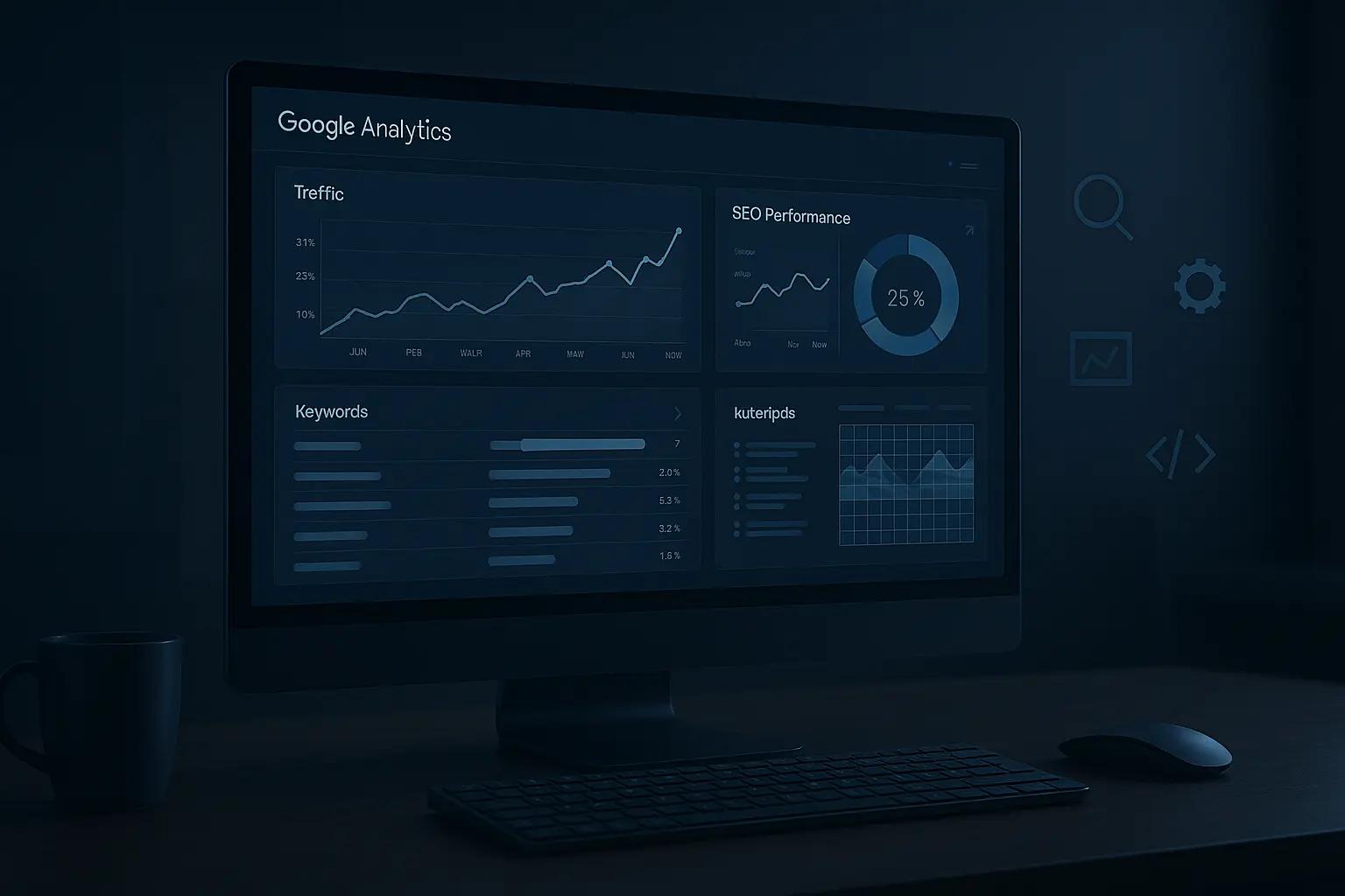Google Analytics dashboard showing SEO performance metrics