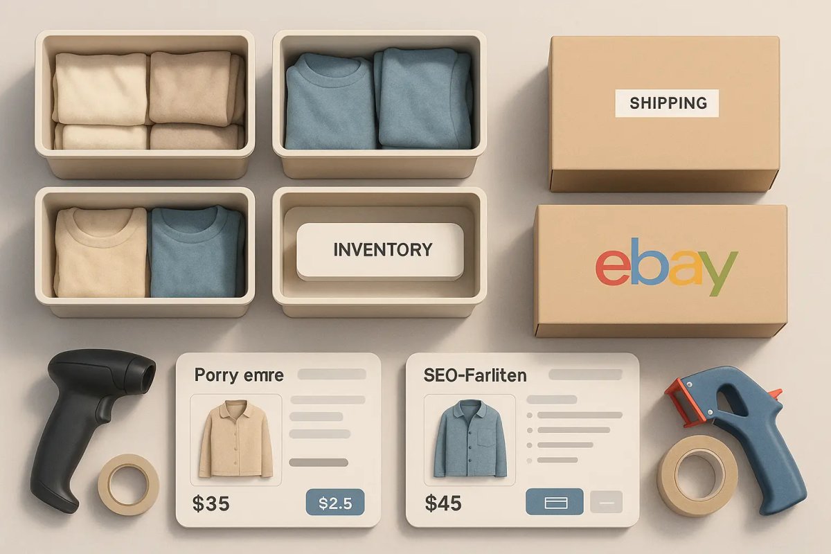 Organized eBay shipping workspace