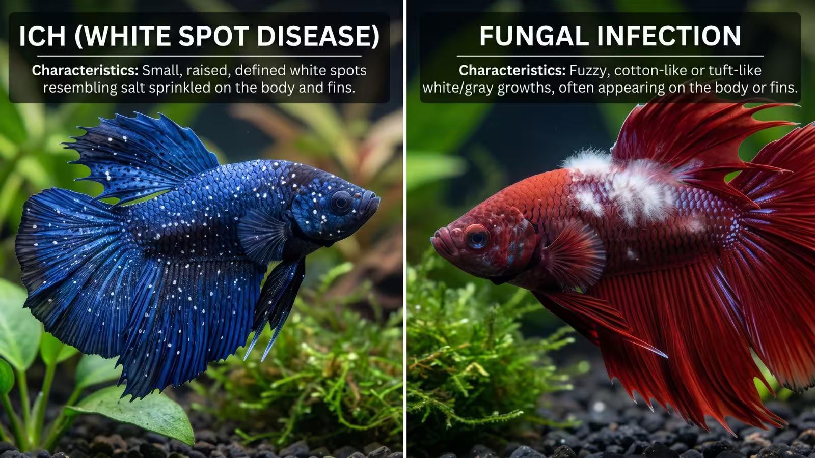 Betta Fish White Sport vs Fungus