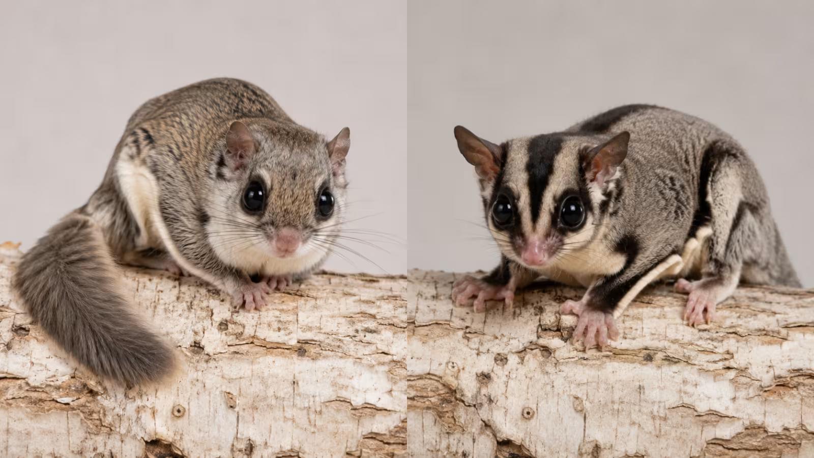 Side by side anatomy comparison of a flying squirrel and a sugar glider